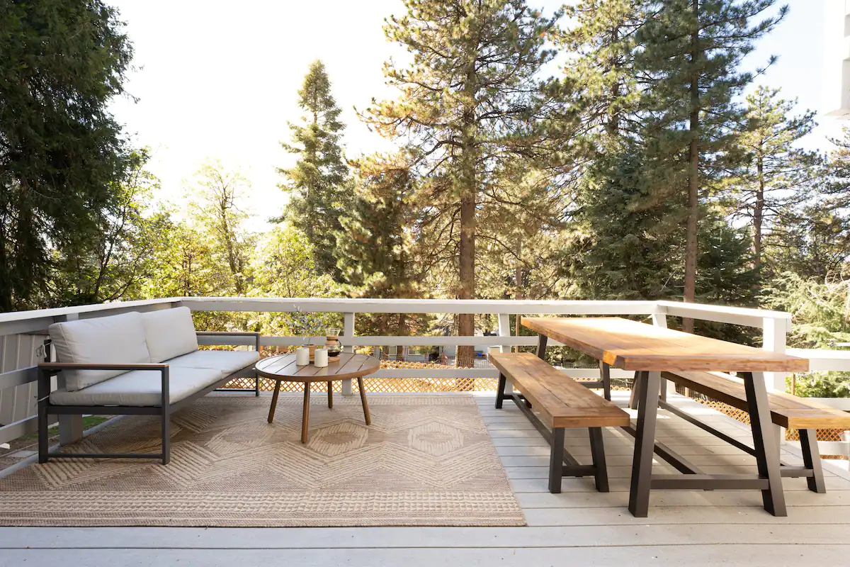 Wild Olive Lodge Patio, Running Springs Cabin near Lake Arrowhead and Lake Gregory